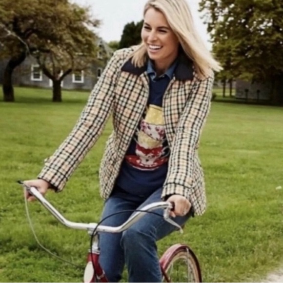 Talbots Plaid Quilted Full Zip Jacket Corduroy Collar Small Petite Field Coat SP - Picture 6 of 14